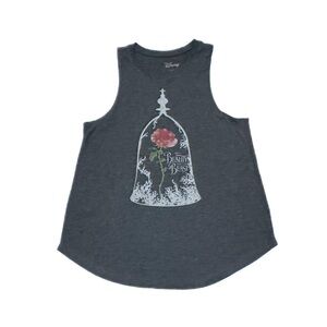 Disney Beauty and the Beast Enchanted Rose Graphic Print Grey Tank Top